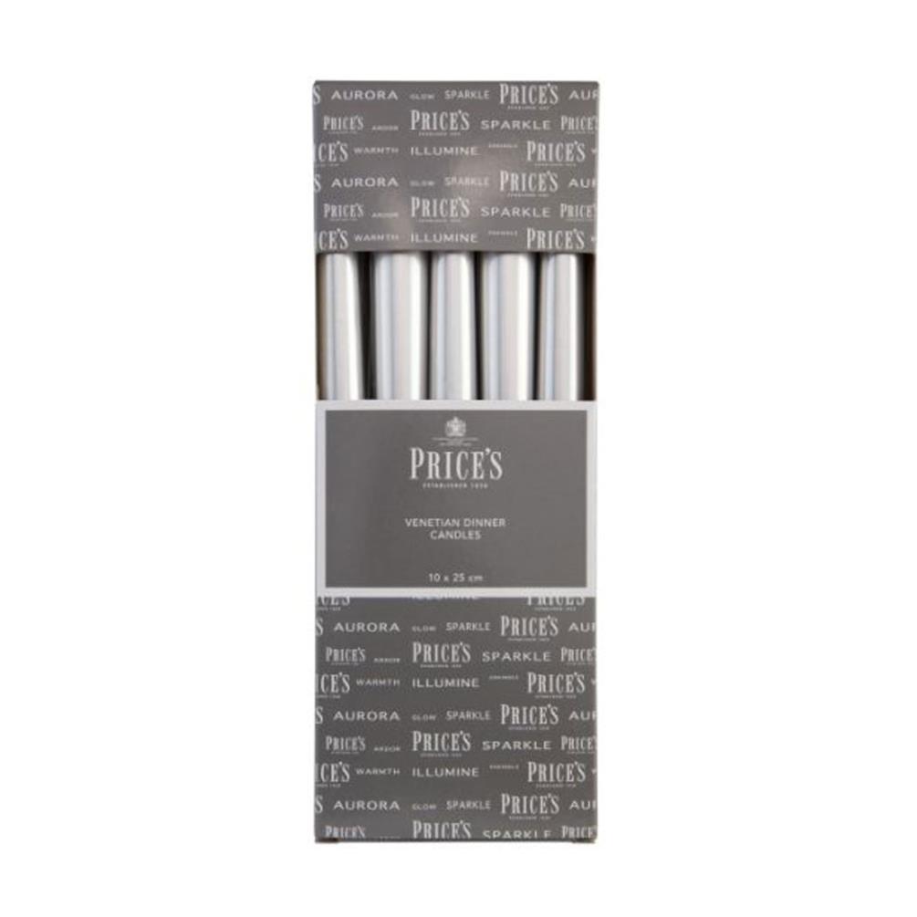 Price's Venetian Silver Wrapped Dinner Candles 25cm (Pack of 10) £22.49